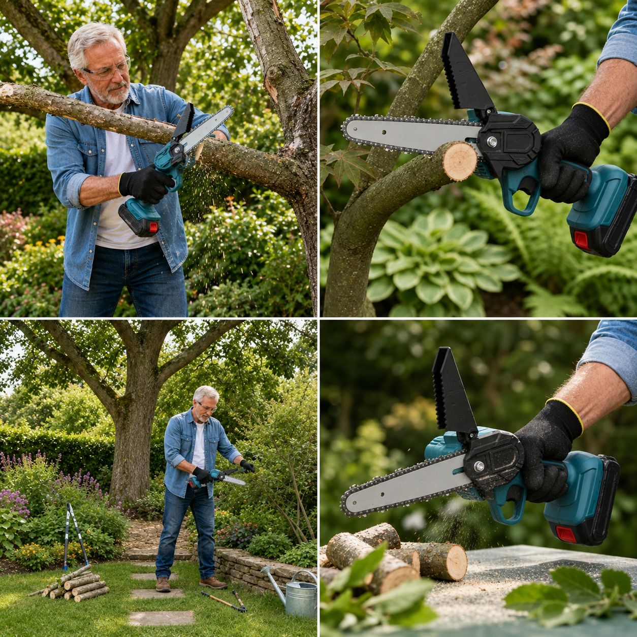 PLANTGROEN™  | 6" min draadloze elektrische kettingzaag 2x accu-aangedreven houtzaag oplaadbaar