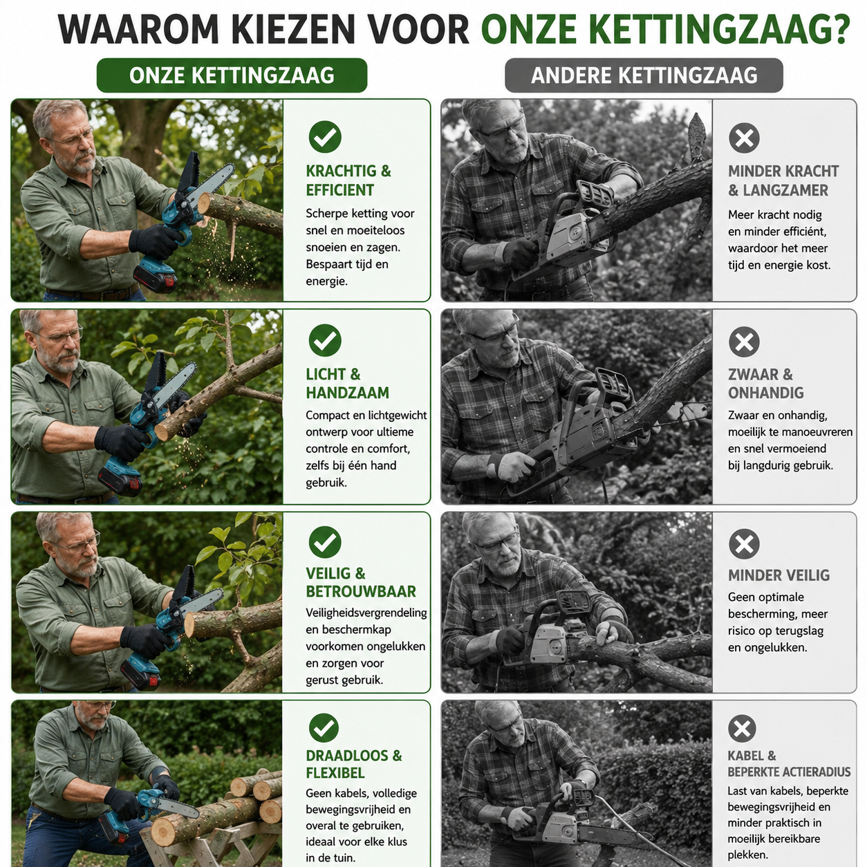 PLANTGROEN™  | 6" min draadloze elektrische kettingzaag 2x accu-aangedreven houtzaag oplaadbaar